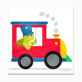 Turtle driving a train Canvas Print