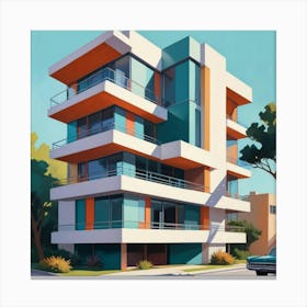 Graphic Illustration Of Mid Century Architecture With Sleek Lines And Vibrant Colors, Style Graphic Design Art Print 1 Canvas Print