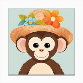 Floral Baby Monkey Nursery Illustration (3) Canvas Print