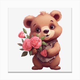 Teddy Bear With Roses 3 Canvas Print