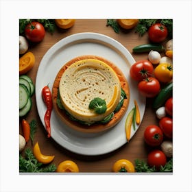 Cheese Pizza On A Plate With Vegetables Canvas Print