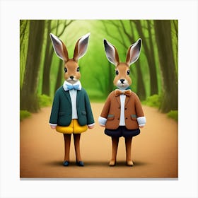 Rabbits In The Woods Canvas Print