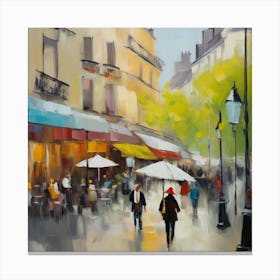 Paris Street Scene.Paris city, pedestrians, cafes, oil paints, spring colors. 1 Canvas Print