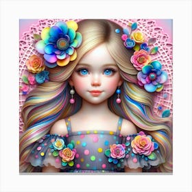 Colorful Girl With Flowers Canvas Print