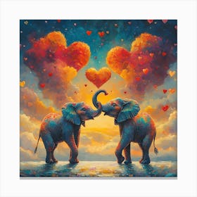 Love of Elephants Abstracted Under a Cloud of Hearts 3 Canvas Print