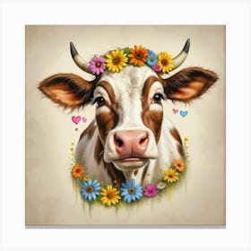 Cow With Flowers 4 Canvas Print