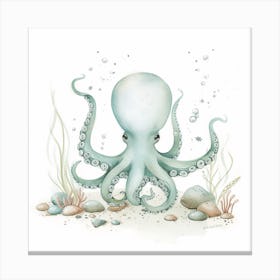 Storybook Style Octopus With Rocks 3 Canvas Print