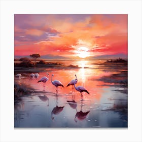 Sunrise Serenity: Flamingos Embracing the Dawn Canvas Print