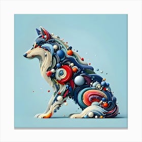 A Wolf, Minimalistic Colorful Organic Forms, Energy, Assembled, Layered, Depth, Alive Vibrant, 3d, Abstract, On A Light Blue Background 3 (1) Canvas Print