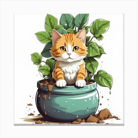 Cat In Pot,wall art, Canvas Print