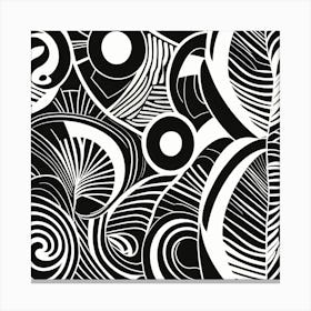 Retro Inspired Linocut Abstract Shapes Black And White Colors art, 216 Canvas Print