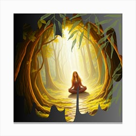 Meditating Woman In The Forest Canvas Print