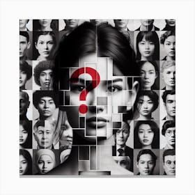 Face Off: A Collage of Cut and Rearranged Faces in Black and White Canvas Print