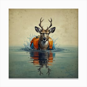 Deer In The Water 2 Canvas Print