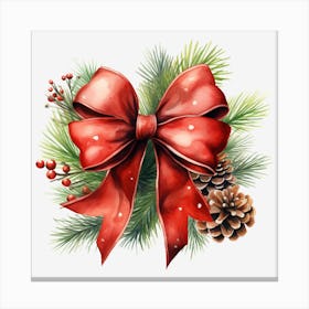 Christmas Wreath With Red Bow 1 Canvas Print