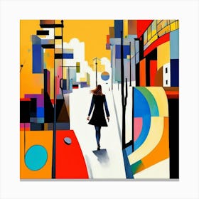 Woman Walking Down The Street 1 Canvas Print