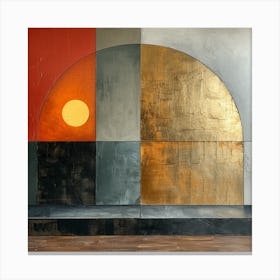  'Geometric Solstice', a minimalist masterpiece where geometry and color converge to form a harmonious blend. This art piece showcases an abstract sun against an interplay of earthy tones and textures, inviting contemplation and calm into any space.  Abstract Geometric Art, Minimalist Sun, Earthy Tones.  #GeometricSolstice, #MinimalistArt, #AbstractSun.  'Geometric Solstice' is an art piece that offers more than just visual appeal—it brings a sense of balance and refined taste to your home or office. Perfect for those who appreciate art that speaks through simplicity and subtle textures, this piece is a must-have for creating an atmosphere of modern elegance. Canvas Print