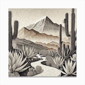 Firefly Modern Abstract Beautiful Lush Cactus And Succulent Garden Path In Neutral Muted Colors Of T (1) Canvas Print
