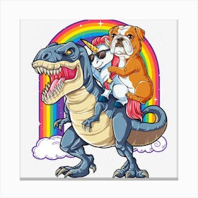 English Bulldog Unicorn Dinosaur T Rex Girls Rainbow Gifts Canvas Print