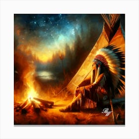 Native American Woman By The Campfire Copy Canvas Print