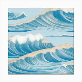 Ocean Waves Gentle Pencil Drawings Of Waves Highlighted Light Blue And Sandy Beige ,Sandy Beige Canvas Print