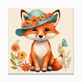Floral Baby Fox Nursery Illustration (22) 1 Canvas Print