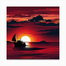 Sunset Boat Painting Canvas Print