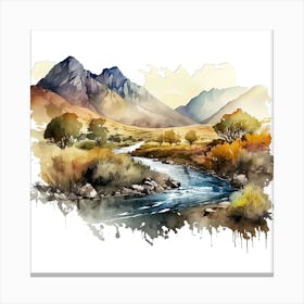 Watercolor Landscape With River Canvas Print