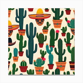 Mexican Cactus Pattern 26 Canvas Print