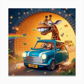 Giraffe In A Car Canvas Print