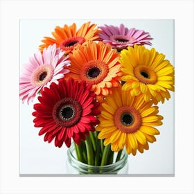 A Bouquet Of Bright, Cheerful Gerbera Daisies In Assorted Colors 2 Canvas Print