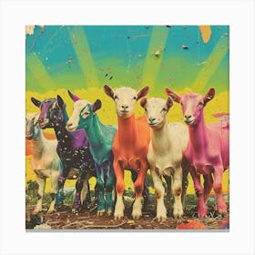 Rainbow Retro Goat Collage 3 Canvas Print