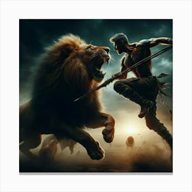 Lion And Man Fighting Canvas Print