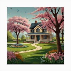 Cherry Blossom House Canvas Print