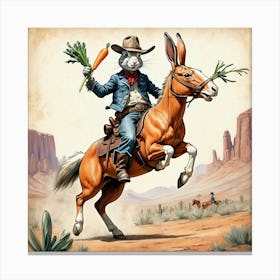 Rabbit On A Donkey 1 Canvas Print