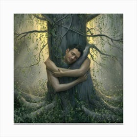 Man Hugging A Tree Canvas Print