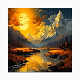 Mountain Landscape Painting,Beautiful mountains landscape Canvas Print