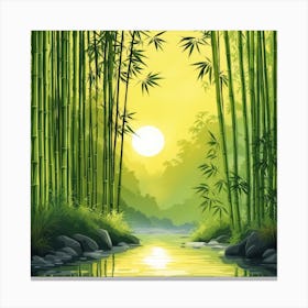 A Stream In A Bamboo Forest At Sun Rise Square Composition 255 Canvas Print
