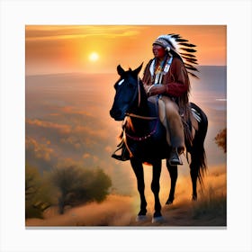Native American Man On Horseback Canvas Print