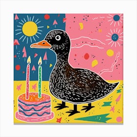 Colourful Birthday Duckling Linocut Style 2 Canvas Print