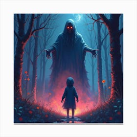 Horror Scene With A Terrifying Figure In A Colorful Watercolor Nightscape 1 Canvas Print