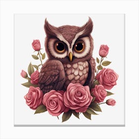 Owl With Roses 22 Canvas Print