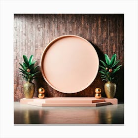 Pink And Gold Round Frame Canvas Print