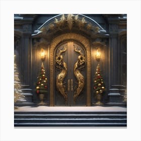 Christmas Decoration On Home Door Sf Intricate Artwork Masterpiece Ominous Matte Painting Movie Canvas Print