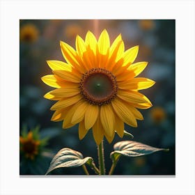 A Radiant Sunflower With Petals Of Shifting, Celestial Light Blooming In A Cosmic Garden 1 Canvas Print