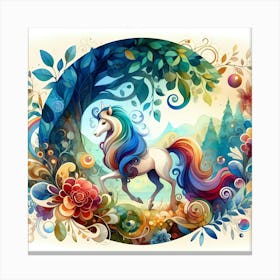 Unicorn In The Forest Canvas Print