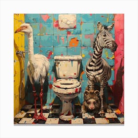 Zebras In The Bathroom Canvas Print