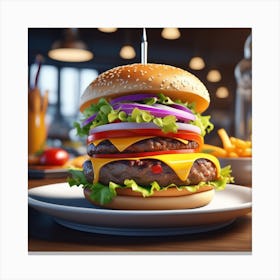 Hamburger On A Plate 194 Canvas Print