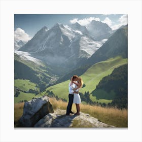 Couple Kissing In The Mountains Canvas Print