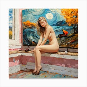 Nude Girl , Van Gogh Art Style Canvas Print